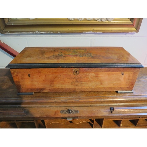 1001 - A 19th Century Swiss cylinder music box playing 10 airs, comb intact, the walnut case with painted d... 