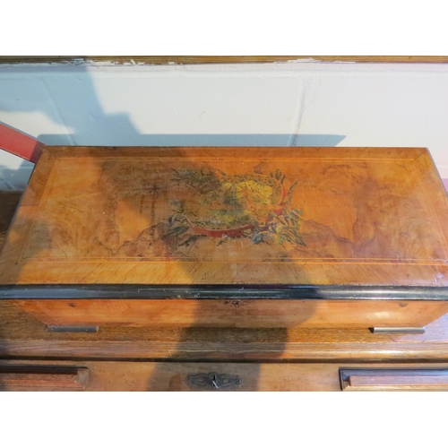 1001 - A 19th Century Swiss cylinder music box playing 10 airs, comb intact, the walnut case with painted d... 