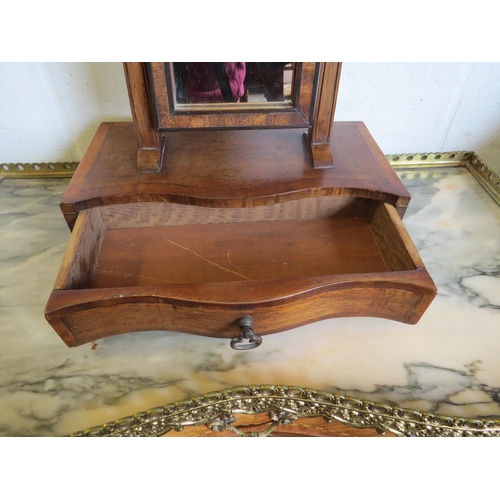 1013 - A 19th Century mahogany toilet mirror flanked by finial supports, single drawer to base, inlaid and ... 