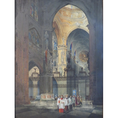 1024 - PINFOLD FLETCHER WATSON (1842-1907): A mixed media, interior of a cathedral, thought to be Burgos, s... 