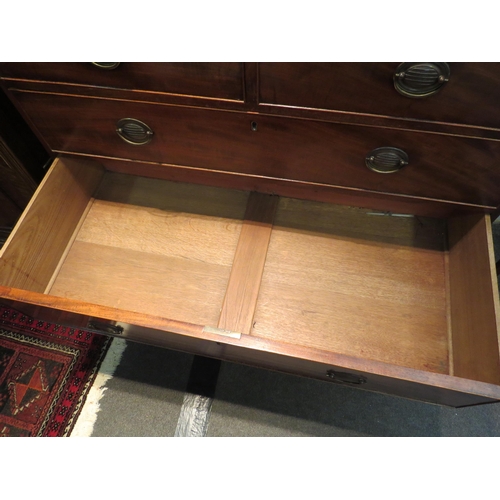 1030 - A late 18th Century mahogany straight front chest of two short over three long drawers on outswept b... 