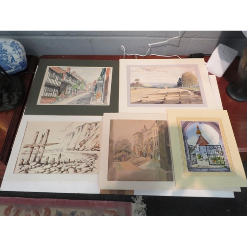 1053 - A folder of twelve 19th and 20th Century mounted watercolours, various subjects, all signed or attri... 