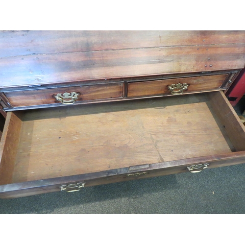 1092 - A George III mahogany bureau on bracket feet, two short over three long drawers, fitted interior, 11... 