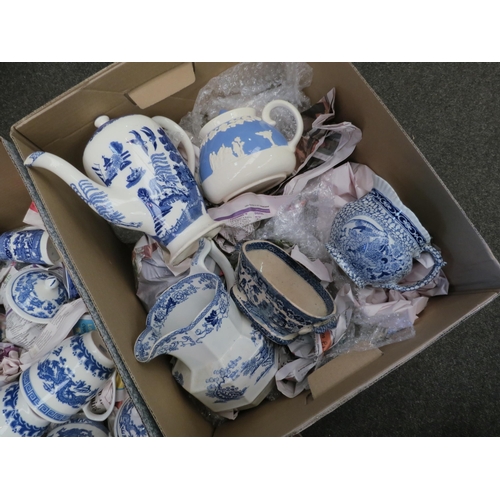 1221 - A quantity of mainly blue and white wares, Victorian and later