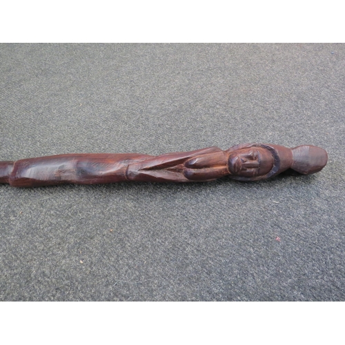 1239 - A carved African hardwood walking stick