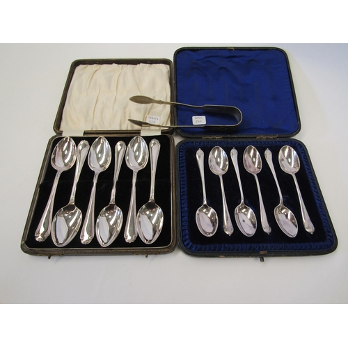 1352 - Two boxed sets of six silver plated tea spoons and a pair of sugar tongs