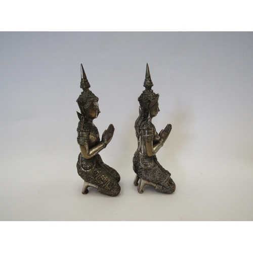 1382 - A pair of Thai deity figures, plate on brass, 16cm tall