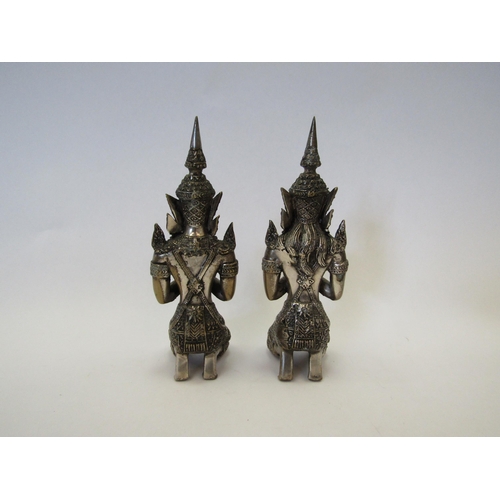 1382 - A pair of Thai deity figures, plate on brass, 16cm tall