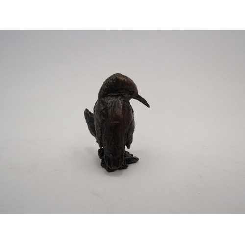 1389 - A miniature solid bronze Kingfisher on branch, boxed, 3.5cm tall