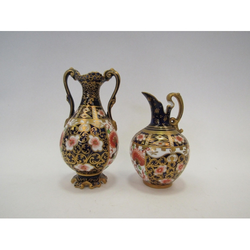 1401 - A Royal Crown Derby Imari miniature vase and jug, tallest 12cm (2)