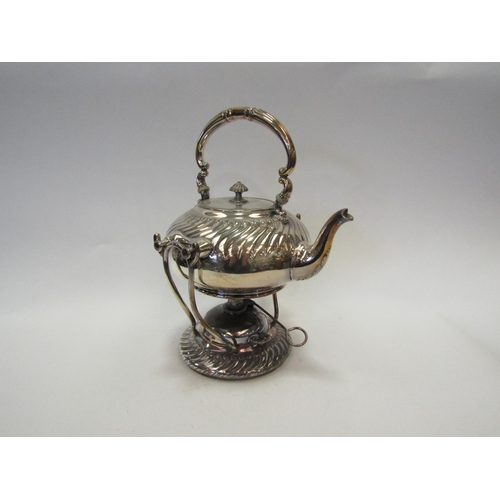 1412 - A Reed and Barton silver plated spirit kettle on stand, wrythen design body, total height 27cm