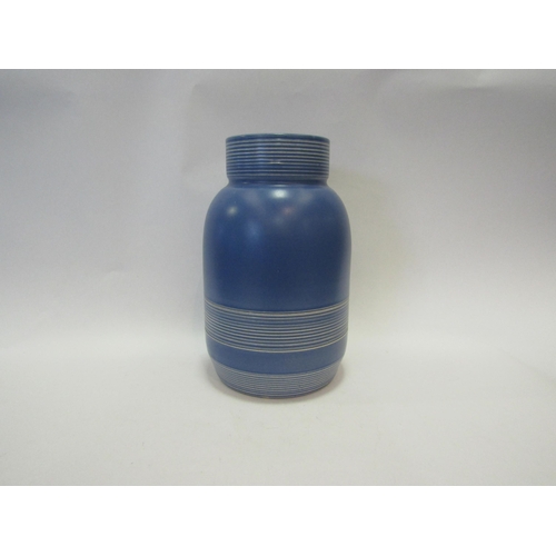 1414 - A Susie Cooper retro blue vase with banding to body, 23.5cm tall