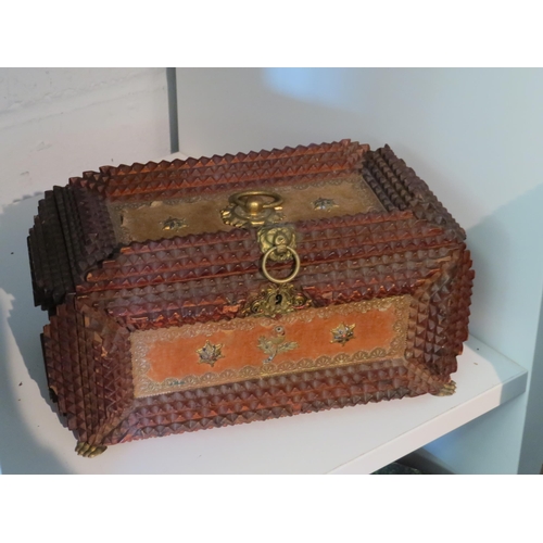 1447 - A Continental Tramp Art box, circa 1900, 13.5cm high, 23cm wide, 15cm deep