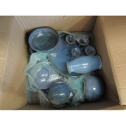 1551 - A quantity of blue glazed studio pottery wares