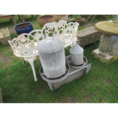 5363 - A galvanised chick cage and two galvanised feeders