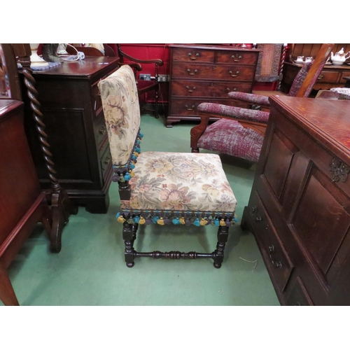 4002 - A 19th Century Cromwellian style carved oak tapestry chair on turned square legs joined by turned st... 