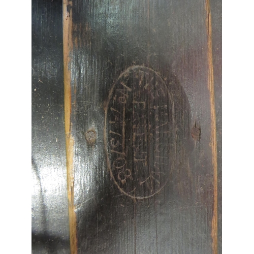 4003 - Property of Hugh Cameron, a grey painted metal banded pine travelling trunk with twin locks and inte... 