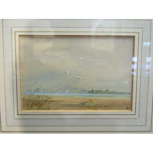 4025 - HEATHER SIMMONDS RMS: A watercolour of seascape and sailboats, monogrammed lower right, framed and g... 