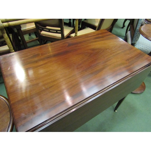 4071 - A George IV inlaid flame mahogany table the rising leaves over a fitted end drawer on square taperin... 