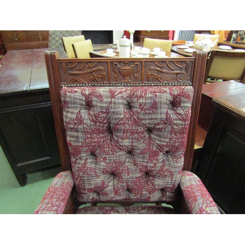 4116 - A ladies and gentleman's carved walnut pair of armchairs on castors  (C)