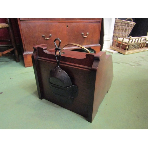 4156 - An Art Nouveau walnut coal scuttle with metal liner and shovel