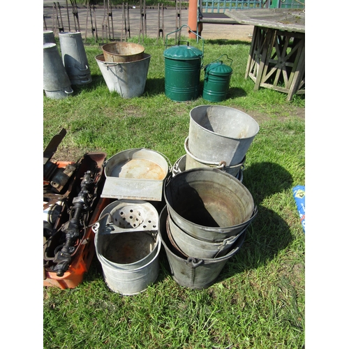 Assorted galvanised buckets and mop buckets