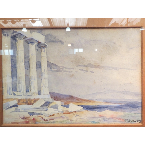 4032 - E.HARVEY: A watercolour of coastal Corinthian columns, signed lower right, oak framed and glazed, 17... 