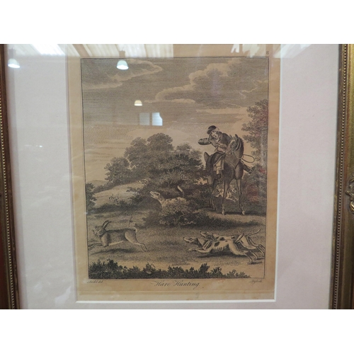 4040 - A copper engraving entitled Hare Hunting, circa 1790's, gilt framed and glazed, 20cm x 17cm image si... 