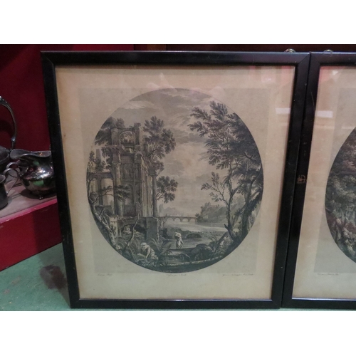 4049 - Two engravings depicting classical architectural ruin and figural scenes, one entitled 