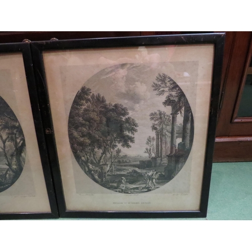 4049 - Two engravings depicting classical architectural ruin and figural scenes, one entitled 