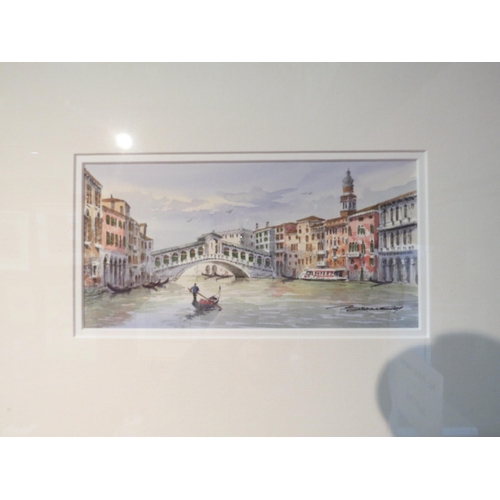 4090 - Two signed coloured prints of Venice and another, framed and glazed (3)