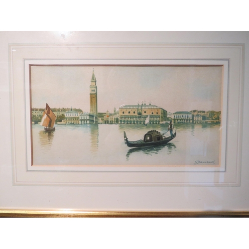 4090 - Two signed coloured prints of Venice and another, framed and glazed (3)