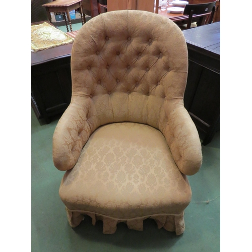 4170 - A 19th Century button-back armchair, the serpentine front seat on turned fore legs and white ceramic... 