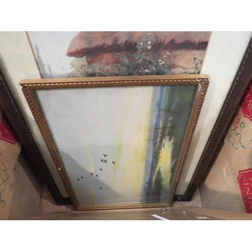 4226 - A box of miscellaneous prints together with a 19th Century oil on canvas   (R) £0