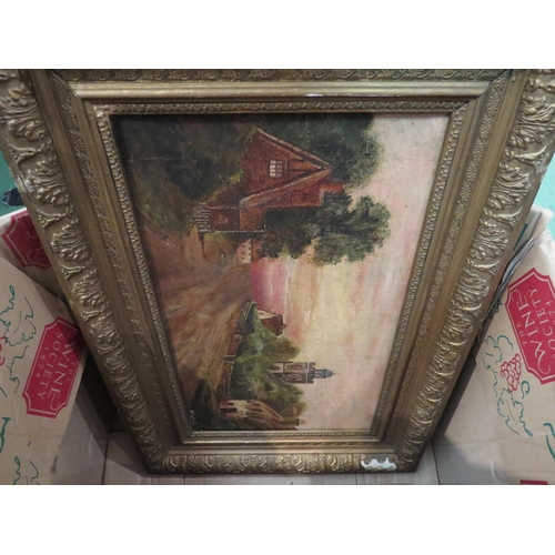 4226 - A box of miscellaneous prints together with a 19th Century oil on canvas   (R) £0