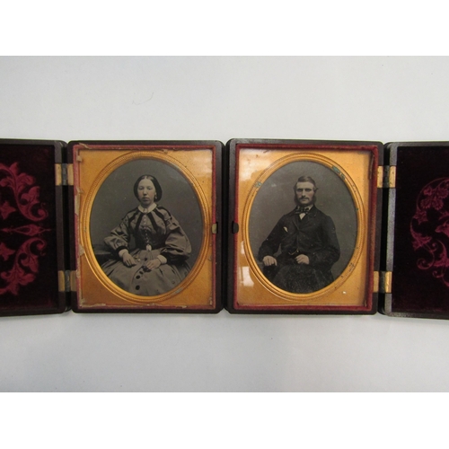 4336 - A pair of Victorian Ambrotypes of lady and gent in bakelite and velvet frames and a hand coloured dr... 