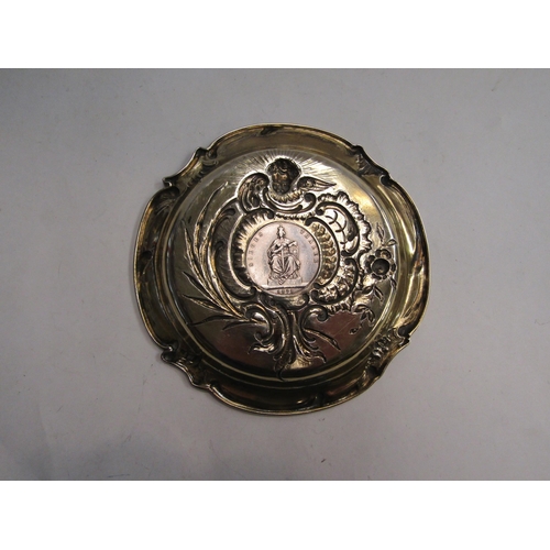 4355 - A silver tray with central coin 