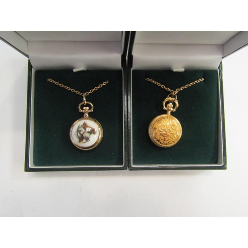 4362 - Two small Bernex gold fob watches on gold necklaces (Dipples box)