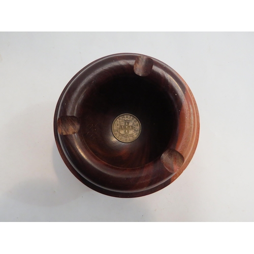 4416 - A Jamaican hardwood ashtray and tobacco/cheroot barrel together with a seedpod trinket pot (3)