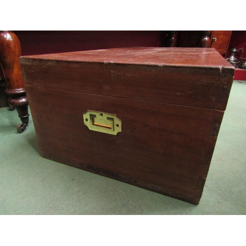 4056 - A hardwood chest with recessed brass handles and two keys. 94cm long x 53cm deep x 34.5cm high.  Pro... 