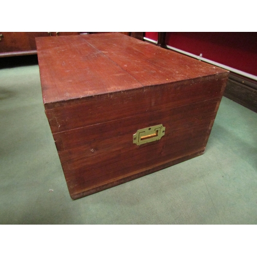 4056 - A hardwood chest with recessed brass handles and two keys. 94cm long x 53cm deep x 34.5cm high.  Pro... 