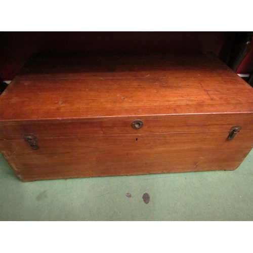 4056 - A hardwood chest with recessed brass handles and two keys. 94cm long x 53cm deep x 34.5cm high.  Pro... 