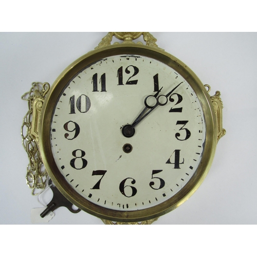 6026 - A late 19th early 20th Century circular hanging wall timepiece, 25cm x 36cm, Japy Freres 7-day movem... 