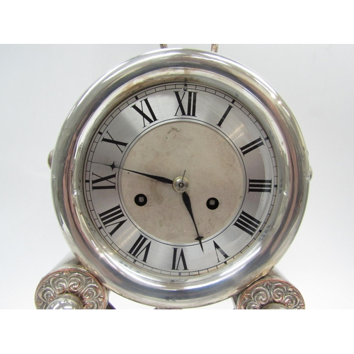 6027 - An Austrian mantel clock, circa 1840, silk suspension, one-day movement in silver plated case of unu... 