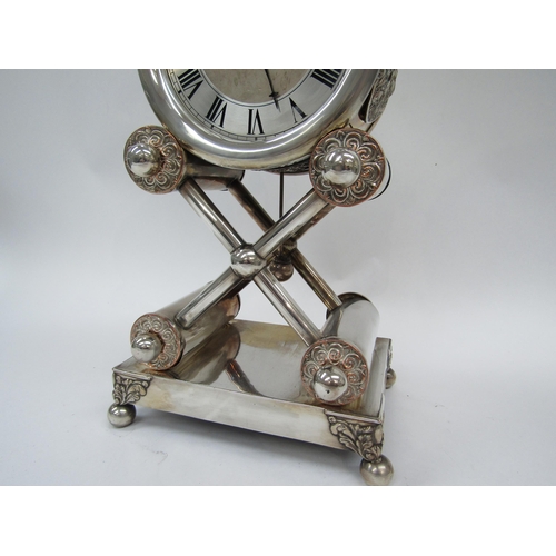 6027 - An Austrian mantel clock, circa 1840, silk suspension, one-day movement in silver plated case of unu... 