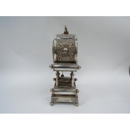 6027 - An Austrian mantel clock, circa 1840, silk suspension, one-day movement in silver plated case of unu... 