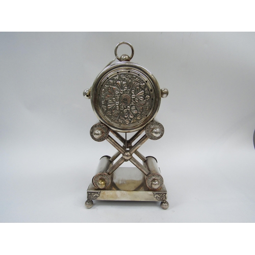 6027 - An Austrian mantel clock, circa 1840, silk suspension, one-day movement in silver plated case of unu... 