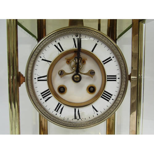 6029 - A Mid to late 19th Century French (AD Mougin) brass four glass mantel clock with bowed glass front d... 