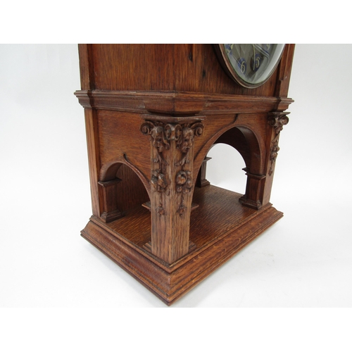 6030 - A French Arts & Crafts mantel timepiece, carved oak case with 8-day spring driven French movement 5 ... 