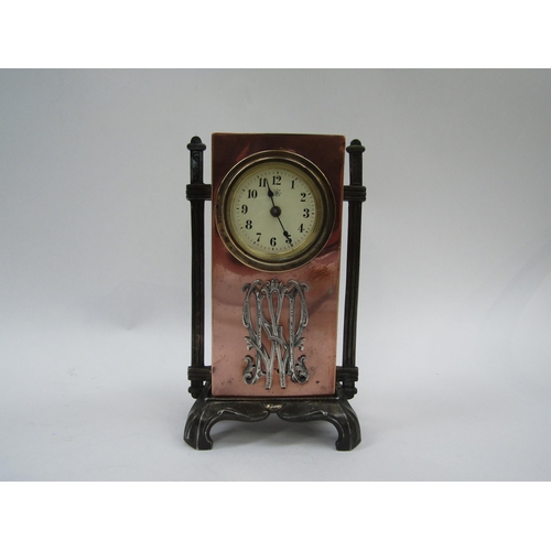 6032 - A Junghams copper cased desk timepiece circa 1910, one day spring driven movement, 18cm x 10cm, also... 